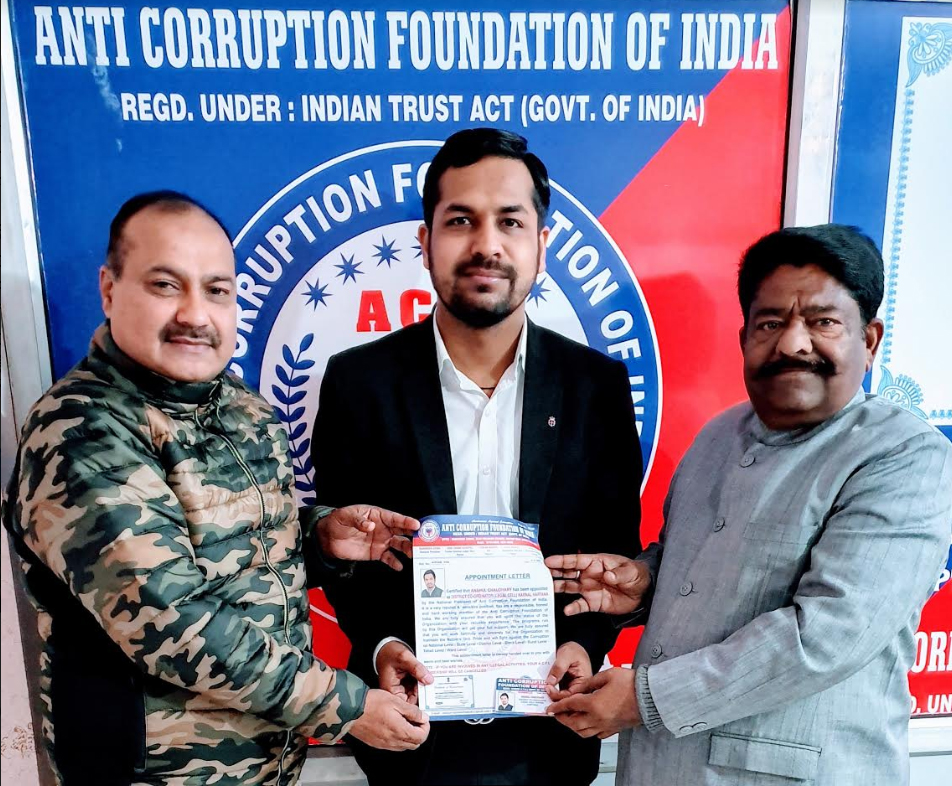 अंशुल चौधरी एंटी करप्शन फाउंडेशन ऑफ इंडिया के लीगल एडवाइजर नियुक्त